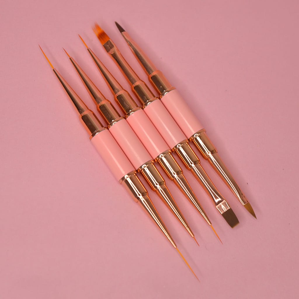 KIT 5 PINCELES DOBLE PUNTA PARA NAIL ART